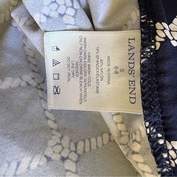 Lands End Navy + White Trellis Design Stretchy Long Sleeve Dress Small - Picture 5 of 5